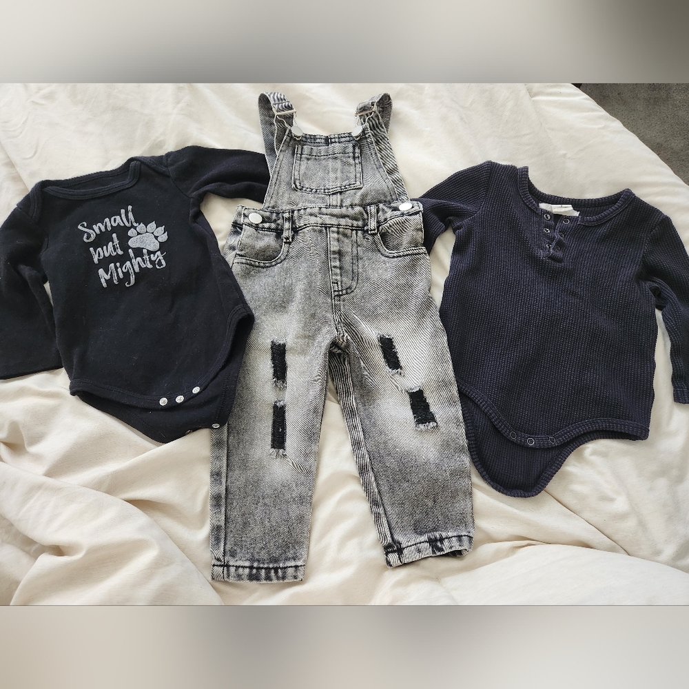 Baby Boy Bundle - Overalls + 2 long sleeve onesies